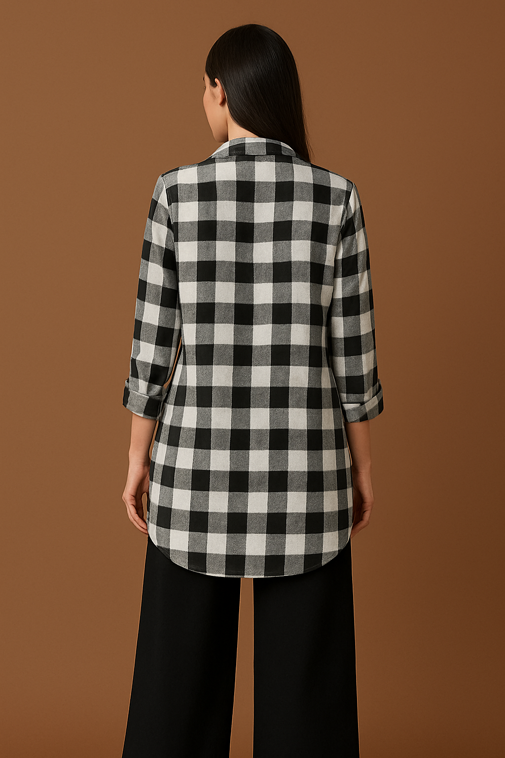 black & white check collared shirt