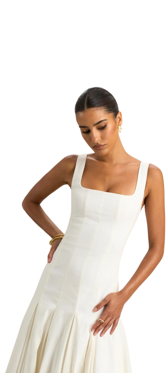 seleeveless corset midi dress feminine fit
