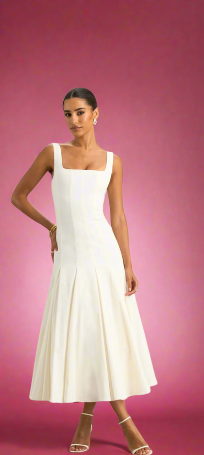 seleeveless corset midi dress feminine fit
