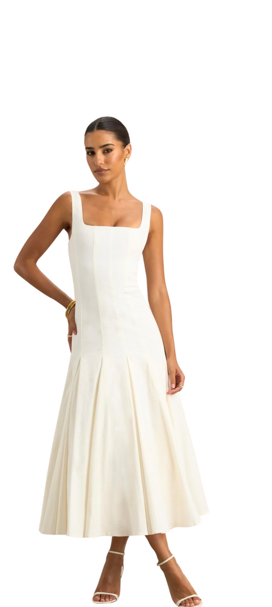 seleeveless corset midi dress feminine fit