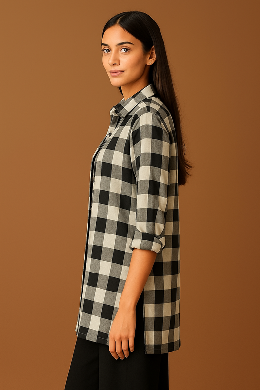black & white check collared shirt