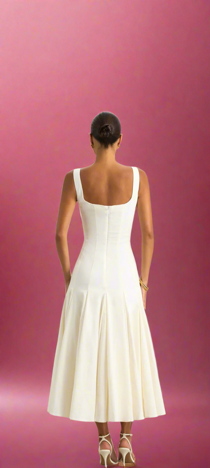 seleeveless corset midi dress feminine fit