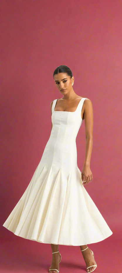 seleeveless corset midi dress feminine fit